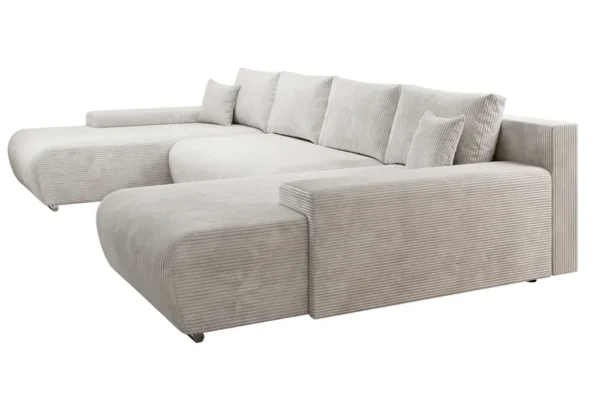 Ecksofa U-Form, mit Schlaffunktion und Bettkasten, U-Form Couch Creme