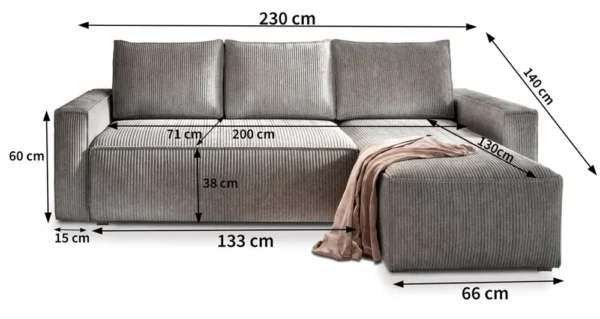 Ecksofa POTARO mit Schlaffunktion L-Form, Sofa mit Bettkasten, Wohnzimmersofa