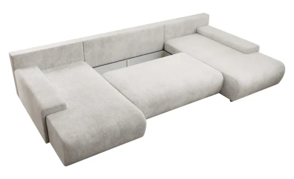 Ecksofa U-Form, mit Schlaffunktion und Bettkasten, U-Form Couch Creme